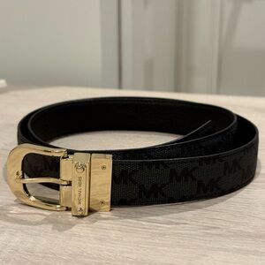 Michael Kors MK Signature Belt Black Gold Buckle Designer Monogram 45in XL